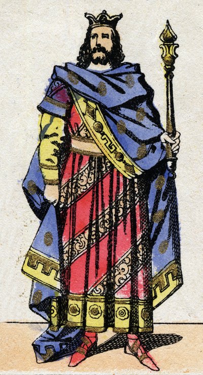 Merovingian Dynasty: Portrait of Clotaire IV (685-719) King of the Franks of Austrasia from 717 to 719. Epinal imaging from the end of the 19th century. Private collection. av French School