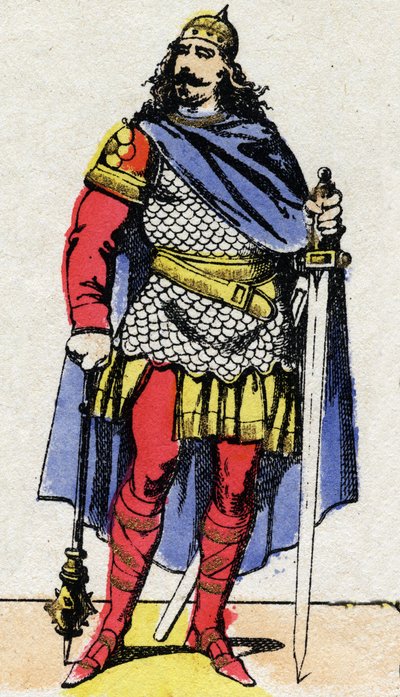 Merovingian dynasty: Portrait of Charles Martel (v. 688-741) mayor of the palace from 737 to 741. Epinal imaging from the end of the 19th century. Private collection. av French School