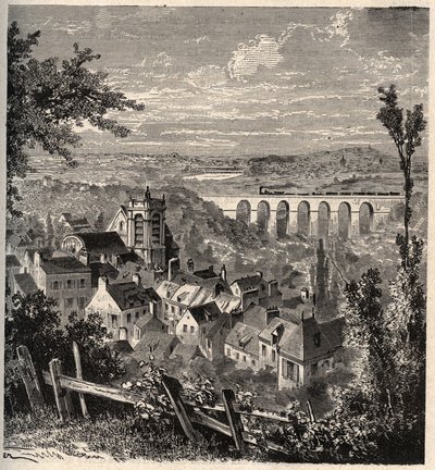 Meudon - department of Hauts-de-Seine - engraving in “” PATRIE”” - DESCRIPTION PECTURESSE DE LA FRANCE EN 6 VOLURES BY LUCIEN HUARD - end 19th century av French School