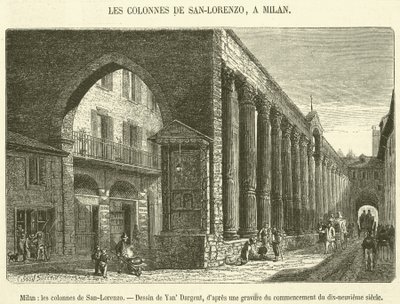 Milano, søylene til San-Lorenzo (gravering) av French School