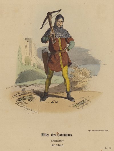 Kommunenes milits, Arbalestrier, XII. århundre (farget gravering) av French School