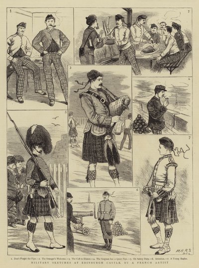Militære skisser på Edinburgh Castle (gravering) av French School