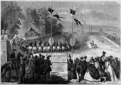 Militær karusell henrettet av studentene til Saint Cyr (Saint-Cyr). Morbihan (56), 31. august 1861. Gravering i "" Le Monde Illustré"" nr. 230 av 7. september 1861. av French School