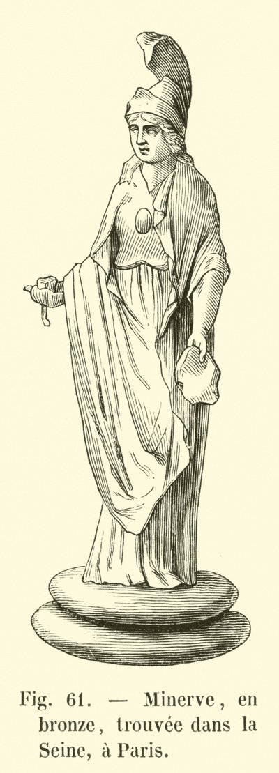 Minerva, i bronse, funnet i Seinen, i Paris (gravering) av French School