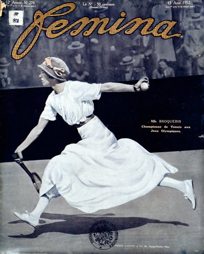 Miss Broquedis, olympisk tennismester, forside av Femina, utgave 278, 15. august 1912 (farget bilde) av French School