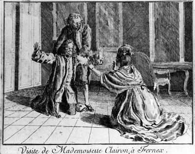 Miss Clairon (Mademoiselle Clairon Josephe Leris de La Ttude dit Mademoiselle Clairon (1723 -1803) Fransk skuespillerinne, besøkte Ferney a Voltaire Engraving 1700-tallet. av French School