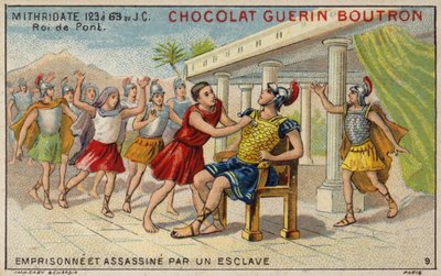Mithridates VI av Pontus fengslet og myrdet av en slave (chromolitho) av French School