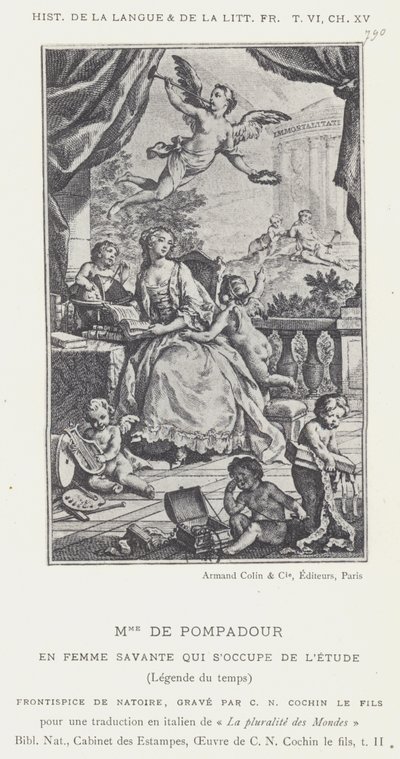 Mme De Pompadour, Som en lærd kvinne som tar seg av studiet, Legend of Time (litho) av French School