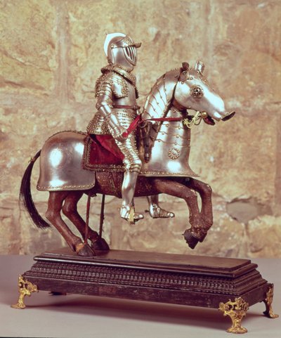 Modell av en bardert hest og rytter, ca. 1640 av French School