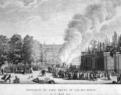 Modell av paven brent på Det kongelige slott, 6. april av French School