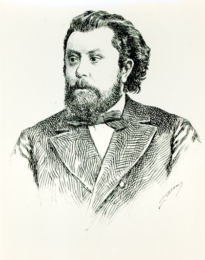 Modest Petrovich Moussorgsky (1835-81), illustrasjon fra LHistoire de la Musique en Russie av Albert Soubies, utgitt i Paris, 1898 av French School