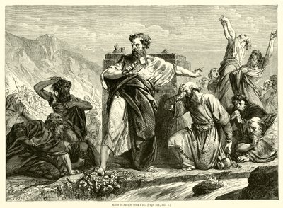 Moses bryter gullkalven (gravering) av French School