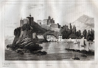 Monaco - Gravering fra "" Italy Picturesque"" - Historisk og beskrivende maleri av Italia" av M. de Norvins, Ch. Nodier 1834-1836. av French School