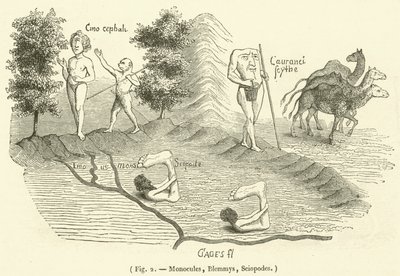 Monokuler, Blemmys, Sciopodes (gravering) av French School