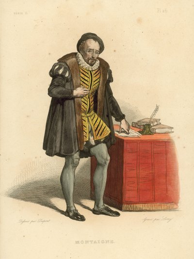 Montaigne (farget gravering) av French School