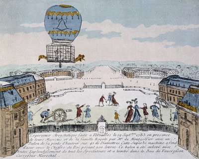 Montgolfiers første fly med dyrebebodd aerostat organisert i Versailles, 19. september av French School