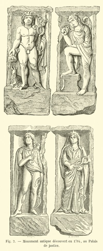 Gammelt monument oppdaget i 1784, ved Palais de justice av French School