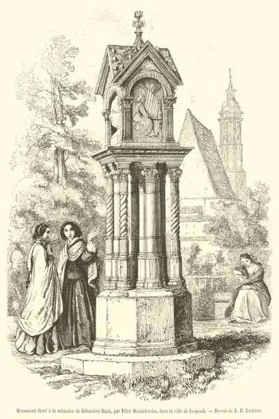 Monument reist til minne om Sebastian Bach (gravering) av French School
