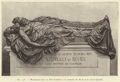 Monument reist ved Pere-Lachaise til minne om Sivel og Croce-Spinelli (gravering) av French School