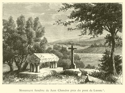Begravelsesmonument til Jean Chandos nær Lussac-broen (gravering) av French School