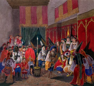 maurisk bryllup i Algerie, ca. 1840-45 (wc på papir) av French School