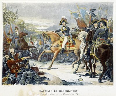 Moreaus seier over østerrikerne kommandert av erkehertug Jean 3. desember 1800 i slaget ved Hohenlinden (Baviere - Tyskland). av French School