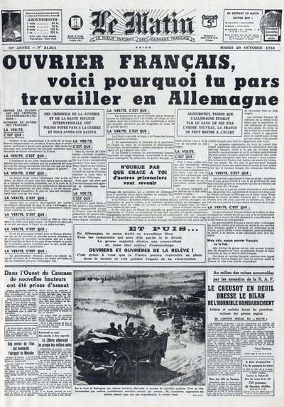 Morgenjournal nr. 21311 av 20. oktober 1942: The Sto - Obligatorisk Arbeidstjeneste - Hvorfor gå på jobb i Tyskland - av French School