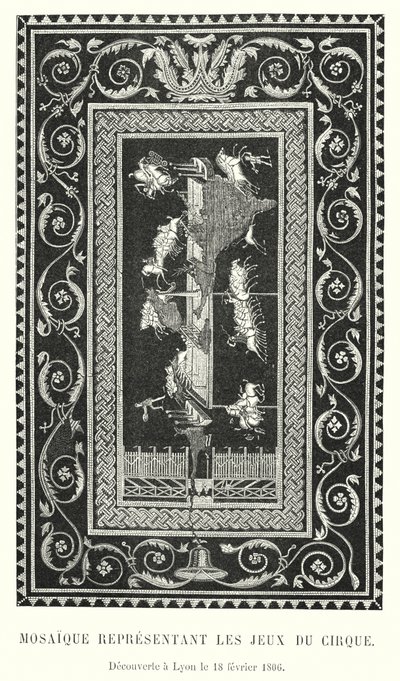 Mosaikk som representerer sirkuslekene, oppdaget i Lyon 18. februar 1806 (gravering) av French School