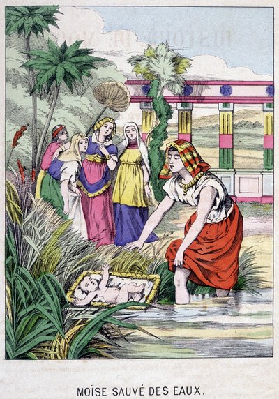 Moses reddet fra vannet - i ""Life of Moses"", red. Olivier Pinot, Epinal, sent på 1800-tallet av French School