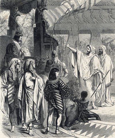 Moses og Aron besøker faraoen (Moses og Aron besøker faraoen) Gravering fra 