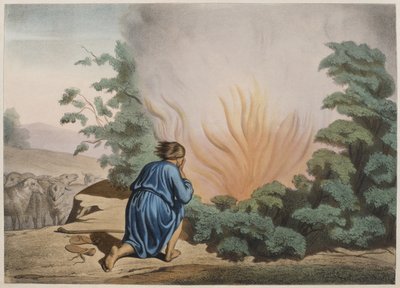 Moses and the Burning Bush, illustrasjon fra en katekisme LHistoire Sainte, utgitt av Charles Delagrave, Paris, sent på 1800-tallet av French School