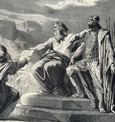 Moses beordret Israels folk til å anerkjenne autoriteten til Josue (Moses valgte joshua som sin etterfølger) Gravering fra 