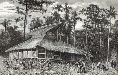 Moske i Dodinga, New Guinea, illustrasjon fra magasinet Le Tour du Monde, 1879 av French School