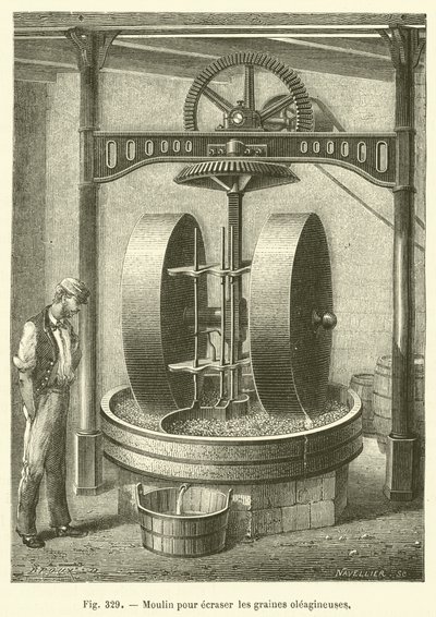 Kvern for knusing av oljefrø (gravering) av French School
