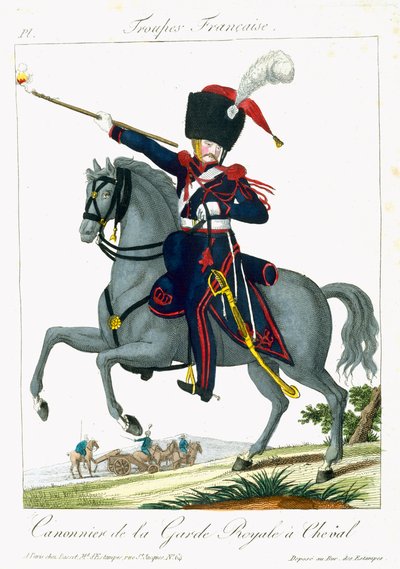 Mounted Cannonier of the Royal Guard, fra Troupes Francaises, pub. hos Basset, Paris, ca. 1790 av French School