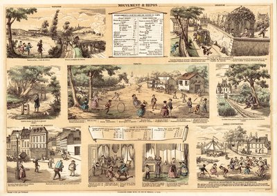 Bevegelse og hvile (fargelitografi) av French School