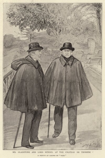 Mr Gladstone og Lord Rendel på Chateau de Thorenc (litho) av French School
