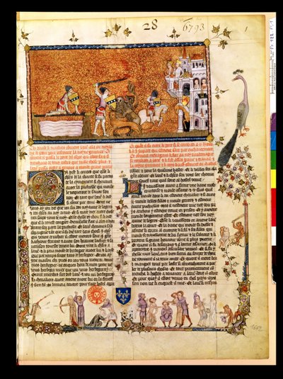 Fr 122 f.1 Sir Lancelot krysser Sword Bridge, fra Roman de Lancelot du Lac, 1344 av French School