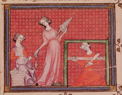Ms 1044 f.101 Women Spinning Wool, fra Ovide Moralise skrevet av Chretien Legouais av French School