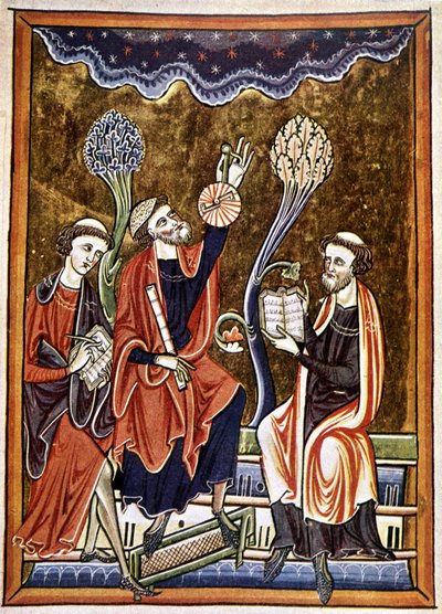 Ms 1186 f.1, The Astronomer, the Clerk and the Computist, faksimile av en miniatyr hentet fra Salmenes bok (Psalter) av St. Louis og Blanche de Castile av French School