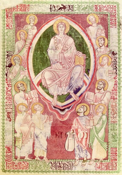 Ms 132 fol.2r Kristus med de tolv mindre profetene, fra Explanatio in Prophetas et Ecclesiasten av St. Hieronymus, fra Citeaux Abbey av French School