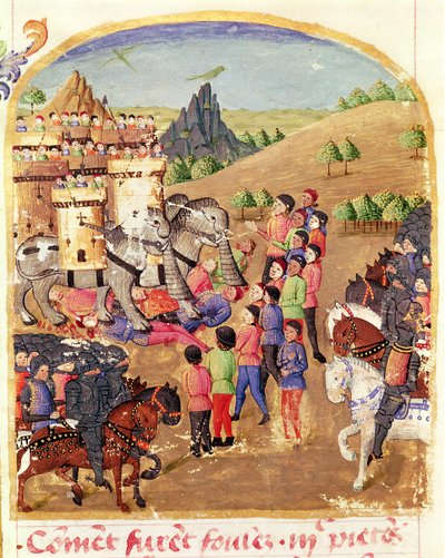 Ms 1335 fol.217 The Elephants of War, fra Vie d