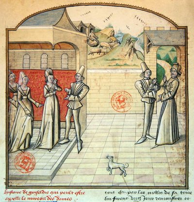 Ms 1560 Griseldis og hennes ektemann Marquis de Saluces, illustrasjon fra 