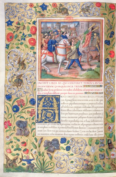 Fru 1581 f. 211v Illustrasjon fra bok XI (Fra Kyros første år til Alexander den stores død), kapittel 1 av jødenes antikviteter (Antiquitates Judaicae) av Flavius Josephus - Ho av French School