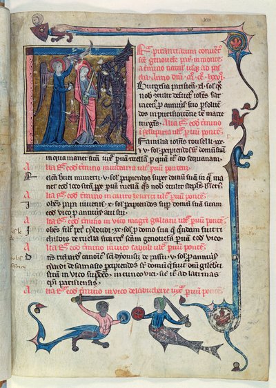 Ms 16261 fol.13v St. Genevieve kjemper mot en demon ved hjelp av en engel, fra Censier de lAbbaye Sainte-Genevieve av French School
