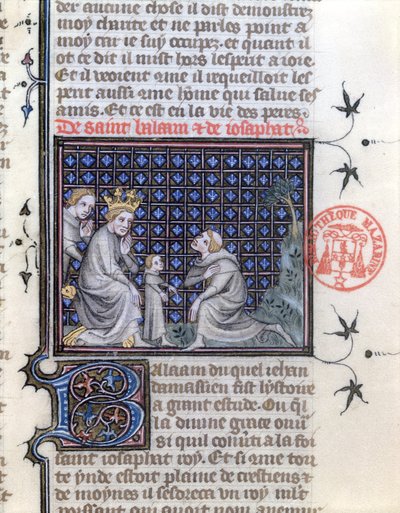 Ms 1729 Erziehung eines Königssohns, Illustration zur Geschichte von Balaam und Josephat aus der Legenda Aurea von Jacobus da Varagine, ca. 1370 von French School