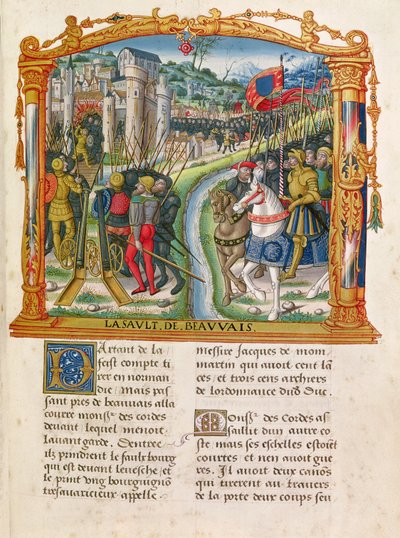Ms 18 f.92r Siege of Beauvais av Charles le Temeraire, hertug av Burgund, 27. juni 1472, fra Memoirs of Philippe of Commines (1445-1509) av French School