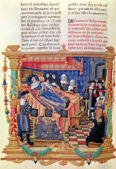 Ms 18 fol.208v The Death of Louis XI (1461-83), fra Memoires de Philippe de Commines, 1489-98 av French School