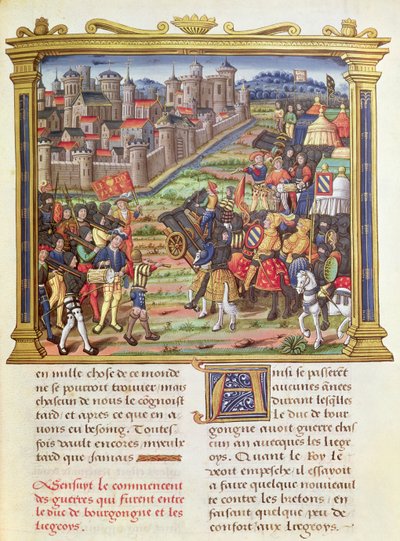 Ms 18 fol.36r Krig mellom Karl den dristige, hertugen av Burgund og Liege i 1467-68, fra memoarene til Philippe av Commines (1445-1509) av French School