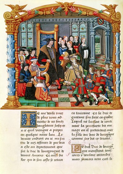 Ms 18 fol.84v Karl den dristige, hertugen av Burgund, som tar imot utsendingene fra Frankrike og Guyenne, fra memoarene til Philippe av Commines (1445-1509) av French School